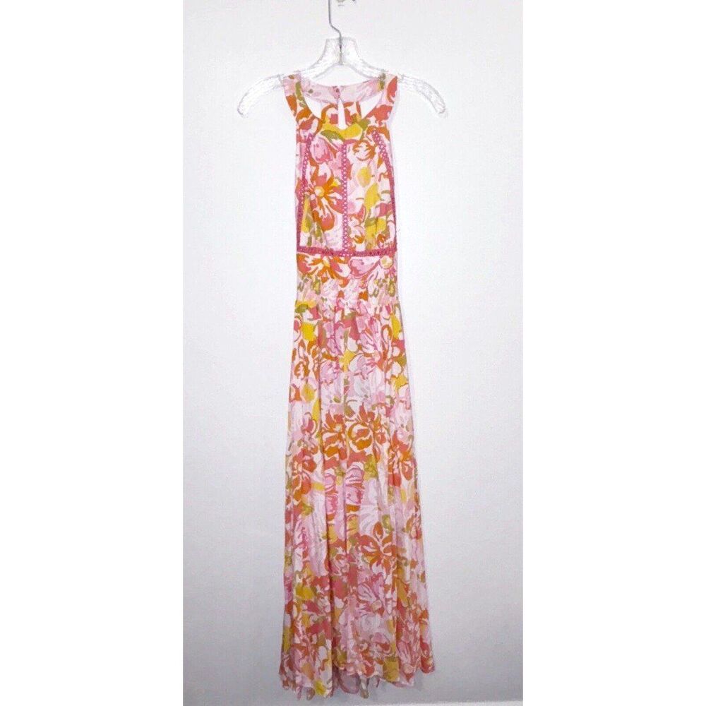 Abel The Label Anthropologie Large Flowy Back Tie Summer Dress Coral Yellow